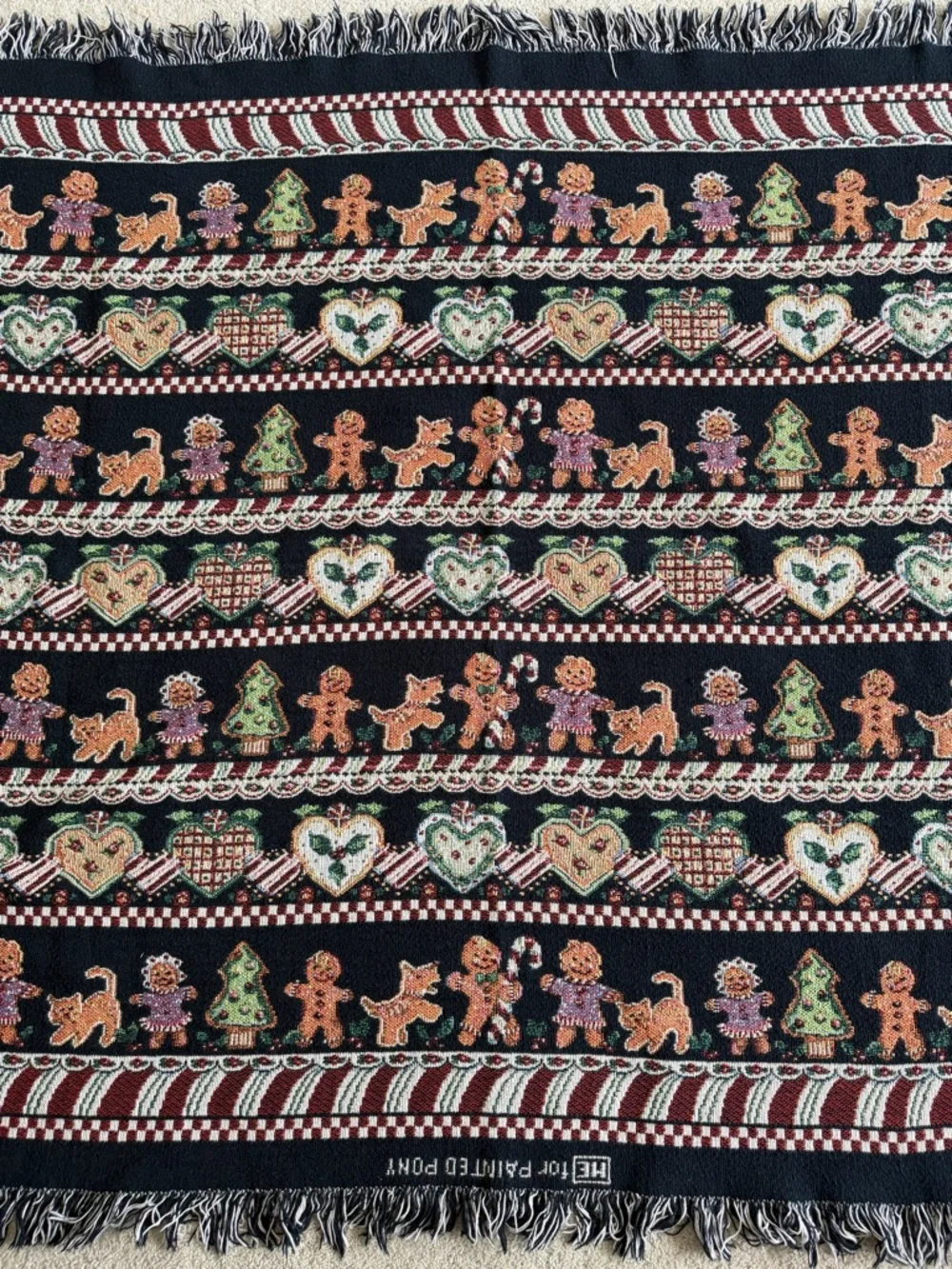 Christmas Festive Gingerbread Holiday Throw Tapestry Blanket with Fringe